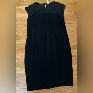 Pure Energy Lace Top Dress Women’s 2X Black Casual Chic Half Zip-Back Keyhole